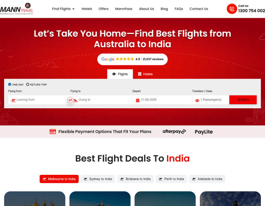 Mann Travel website screenshot