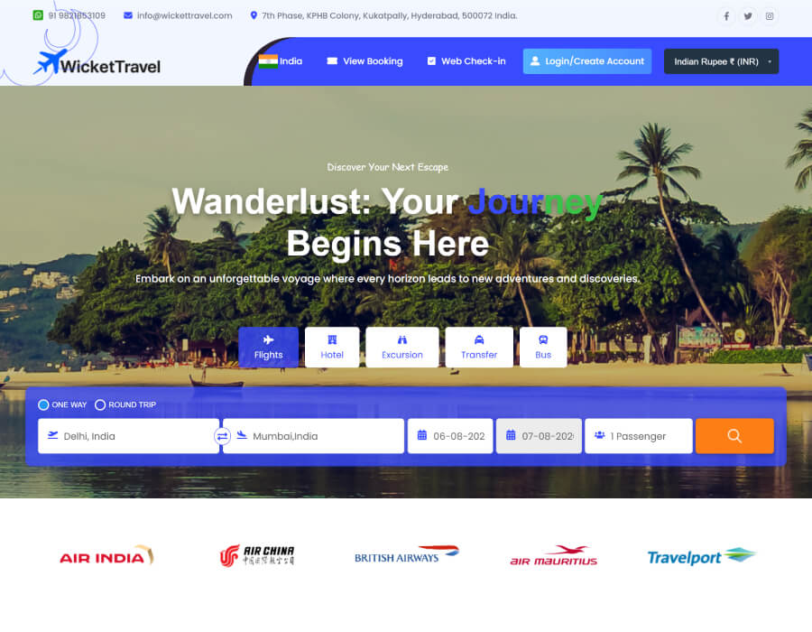 Wicket Travel website screenshot