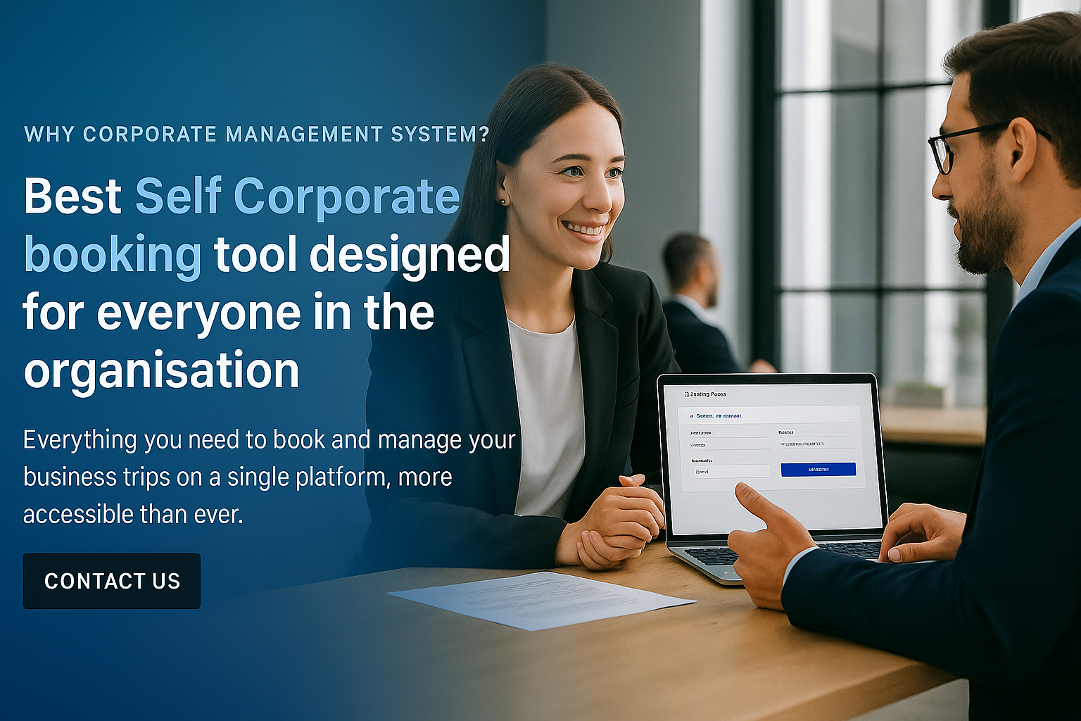 Corporate travel booking system interface